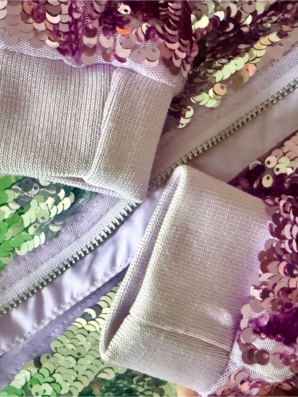 H&M Lavender Bomber Jacket with Reversible Green, Silver & Purple Sequins - Picture 6 of 6
